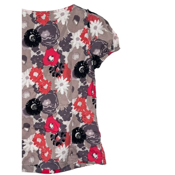 Club Monaco Tan Pink Floral Blouse Short Sleeve Women’s Size Small - Picture 11 of 13